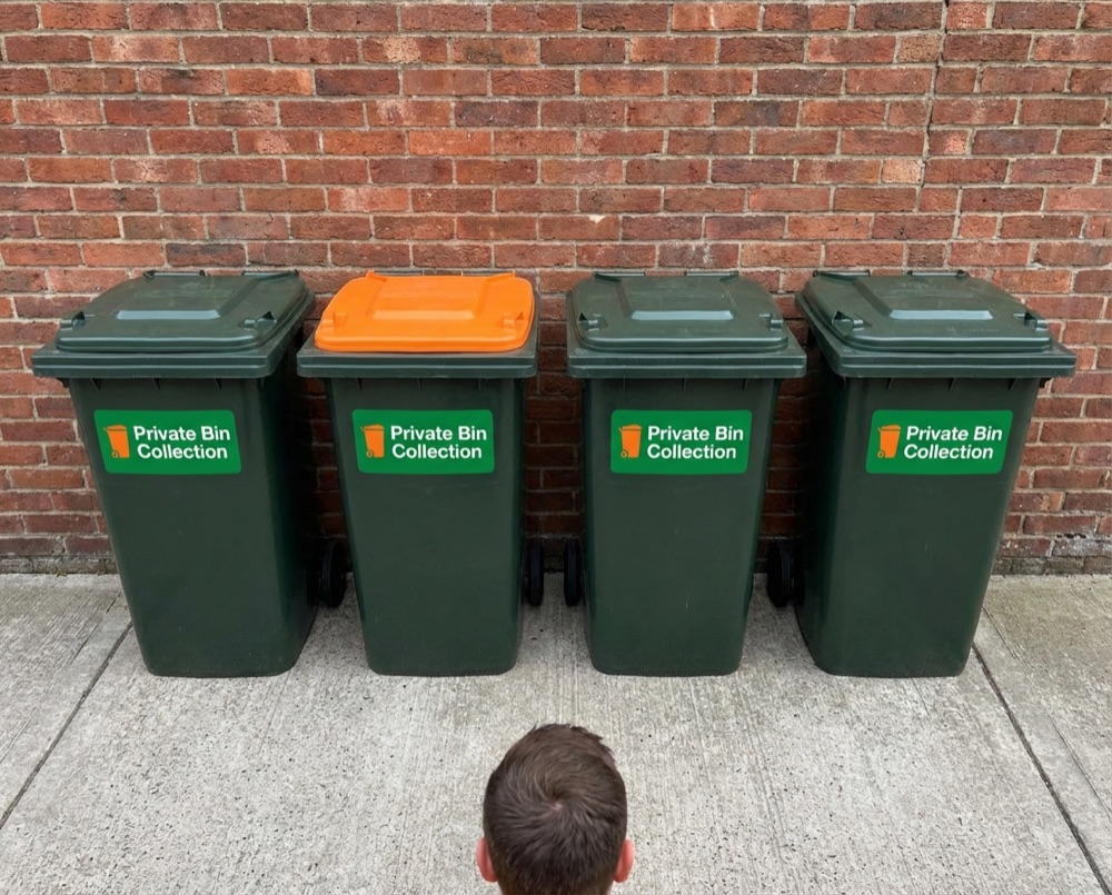 Neatly arranged bins after private collection in Bersted